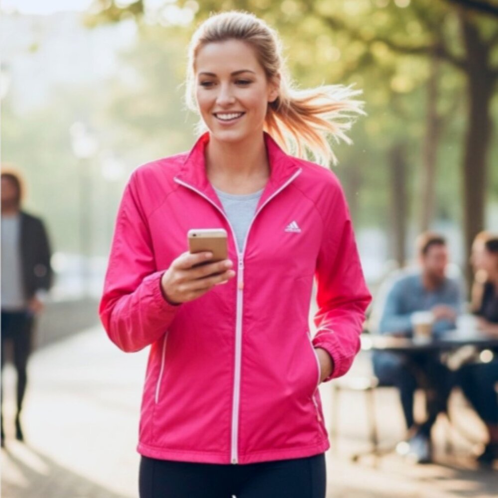 Adidas Zip Windbreaker‎ Jacket Women's L Pink #256B